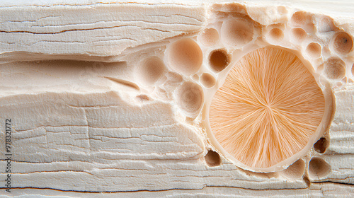 Close Up of a Mushroom Growing in a Tree Trunk photo