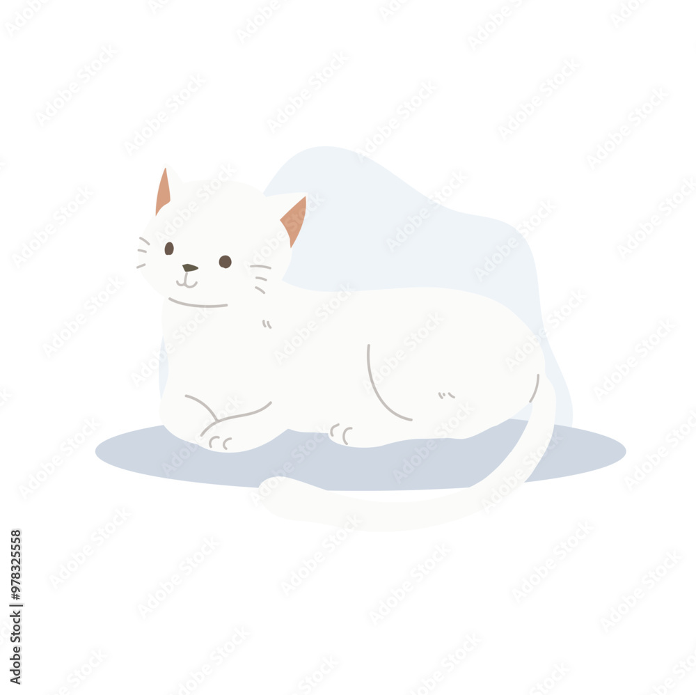 Obraz premium Adorable Kawaii White Cat Cartoon. Kawaii Art of White Cat Sitting and Laying Down