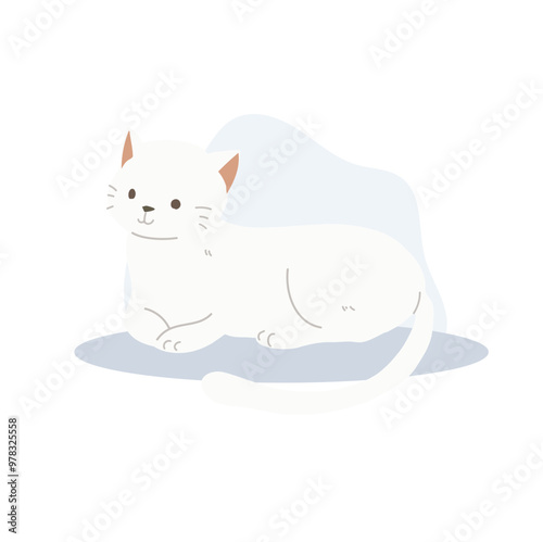 Adorable Kawaii White Cat Cartoon. Kawaii Art of White Cat Sitting and Laying Down