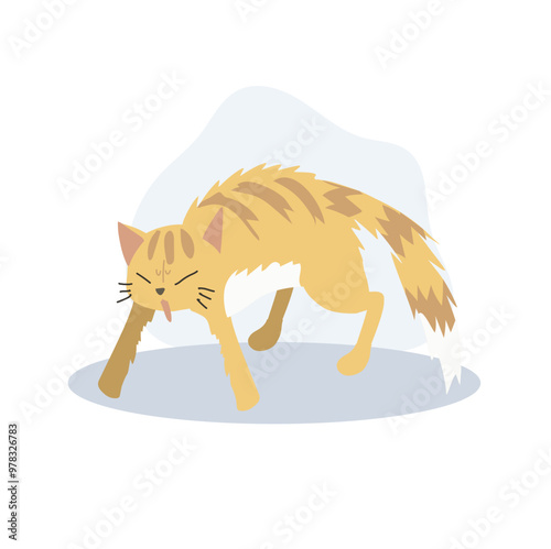  Cat in Aggressive Posture with Fluffed Up Fur. Frightened Cat. Scared Cat