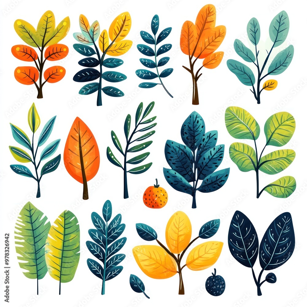 Colorful Leaves and Branches Illustration Colorful Leaves and Branches Illustration