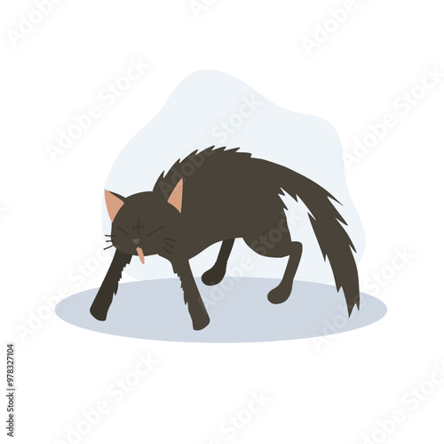  Cat in Aggressive Posture with Fluffed Up Fur. Frightened Cat. Scared Cat