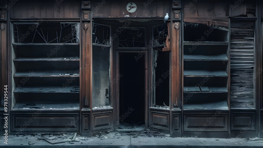 Economic Descent: Abandoned Retail Silhouette Economic Descent: Abandoned Retail Silhouette
