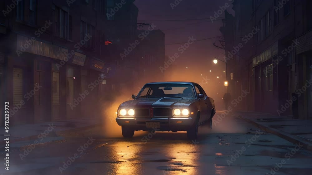 An old car on the side of a city road at night. Seamless 4K looping timelapse video animation background An old car on the side of a city road at night. Seamless 4K looping timelapse video animation background
