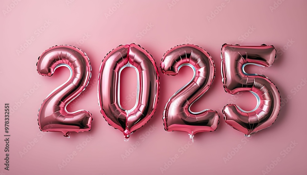 Pink Metallic Balloons Forming the Number 2025 Pink Metallic Balloons Forming the Number 2025