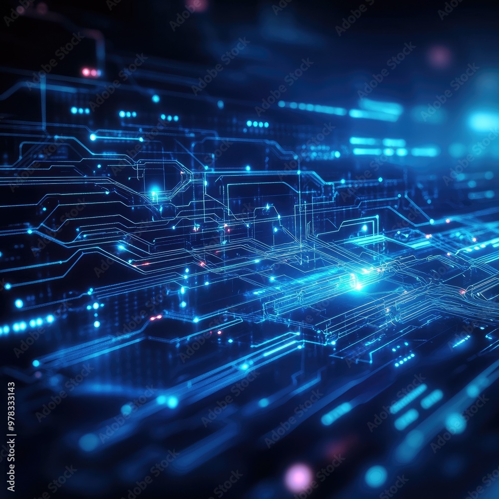 Futuristic blue circuit board design, showcasing digital technology and innovation. Perfect for tech-related content or presentations. Futuristic blue circuit board design, showcasing digital technology and innovation. Perfect for tech-related content or presentations.