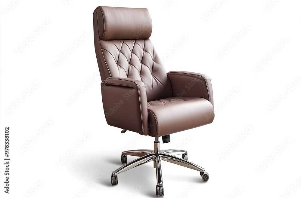 high back executive office chair with armrests, leather and chrome frame on white background high back executive office chair with armrests, leather and chrome frame on white background