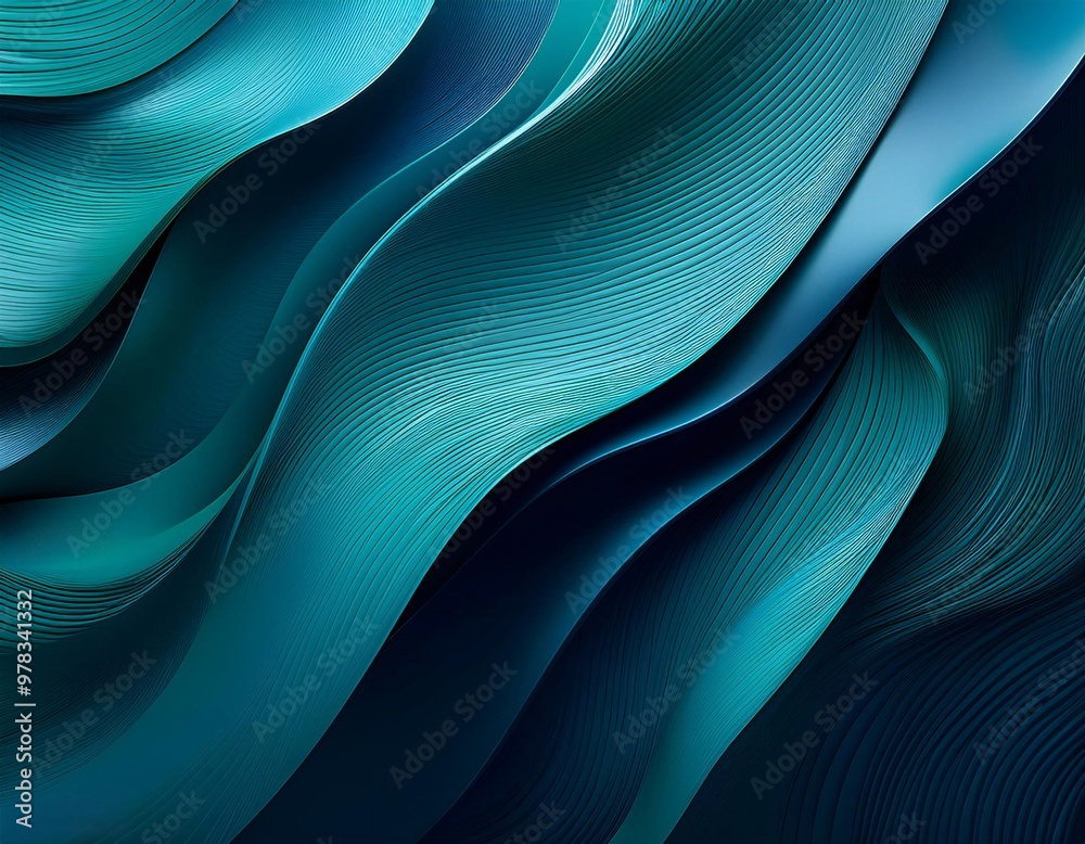 Fototapeta premium The image is an abstract digital art piece that appears to be a close-up of a wave-like pattern. The wave is made up of multiple layers of different shades of blue, creating a gradient effect. 