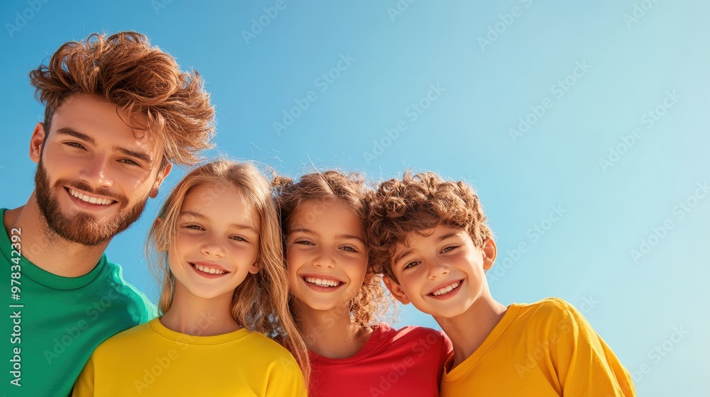 A vibrant portrait of a diverse family posing outdoors, capturing the beauty of their individuality and shared joy. A vibrant portrait of a diverse family posing outdoors, capturing the beauty of their individuality and shared joy.