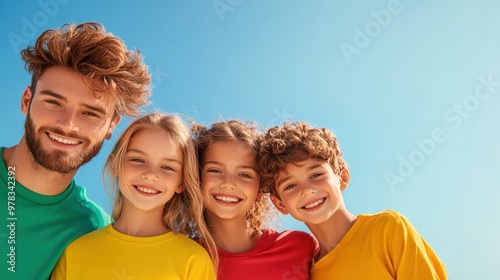 A vibrant portrait of a diverse family posing outdoors, capturing the beauty of their individuality and shared joy.