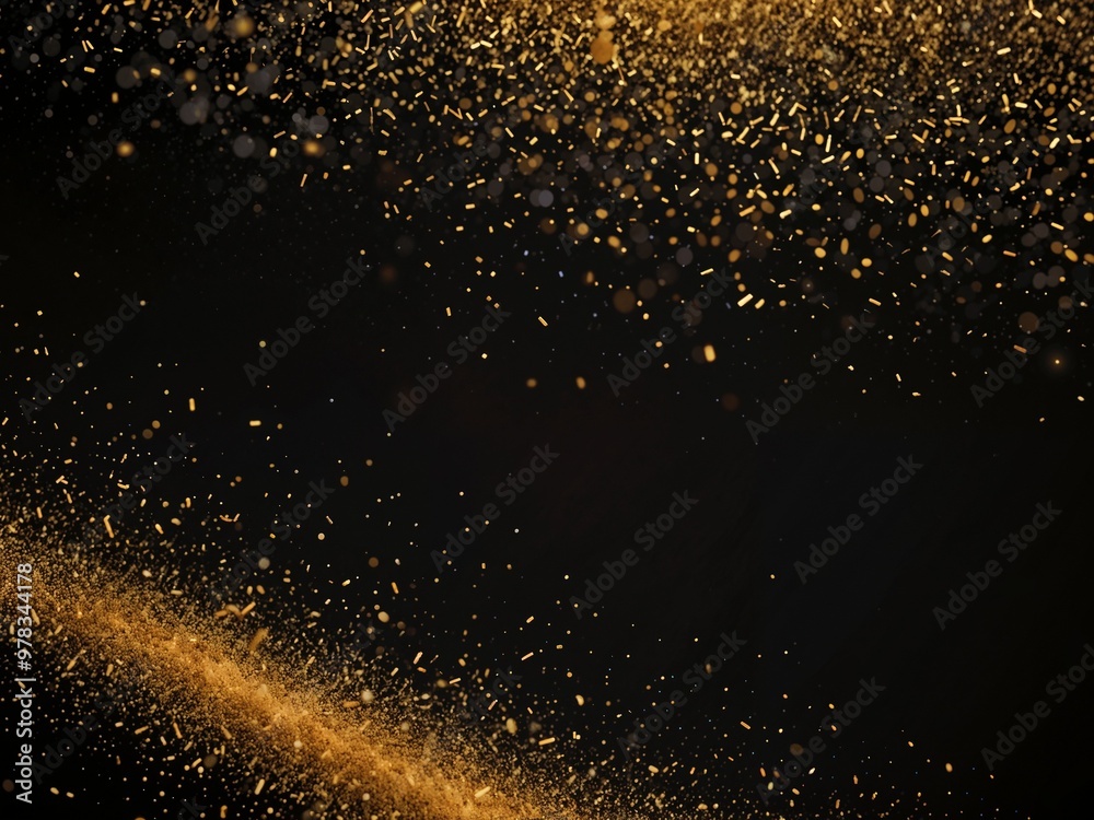 Fototapeta premium Scattered golden particles against a dark backdrop.