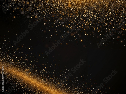 Scattered golden particles against a dark backdrop.