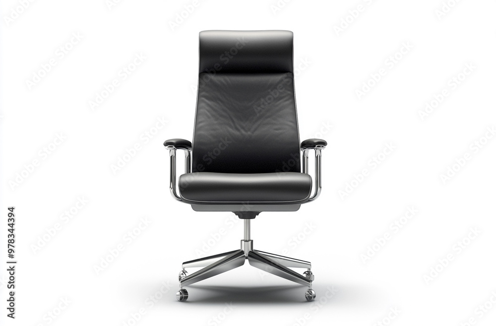 the high back office chair in leather with chrome arms and base on white background the high back office chair in leather with chrome arms and base on white background