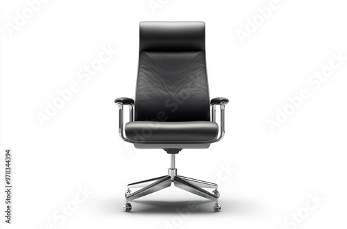 the high back office chair in leather with chrome arms and base on white background