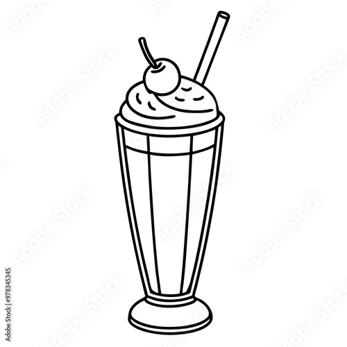 Milkshake line art vector illustration 
