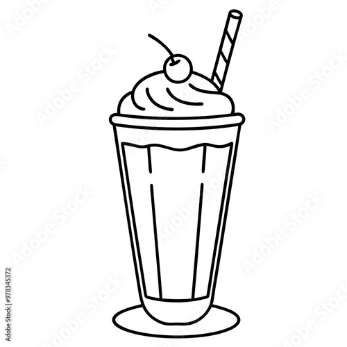 Milkshake line art vector illustration 