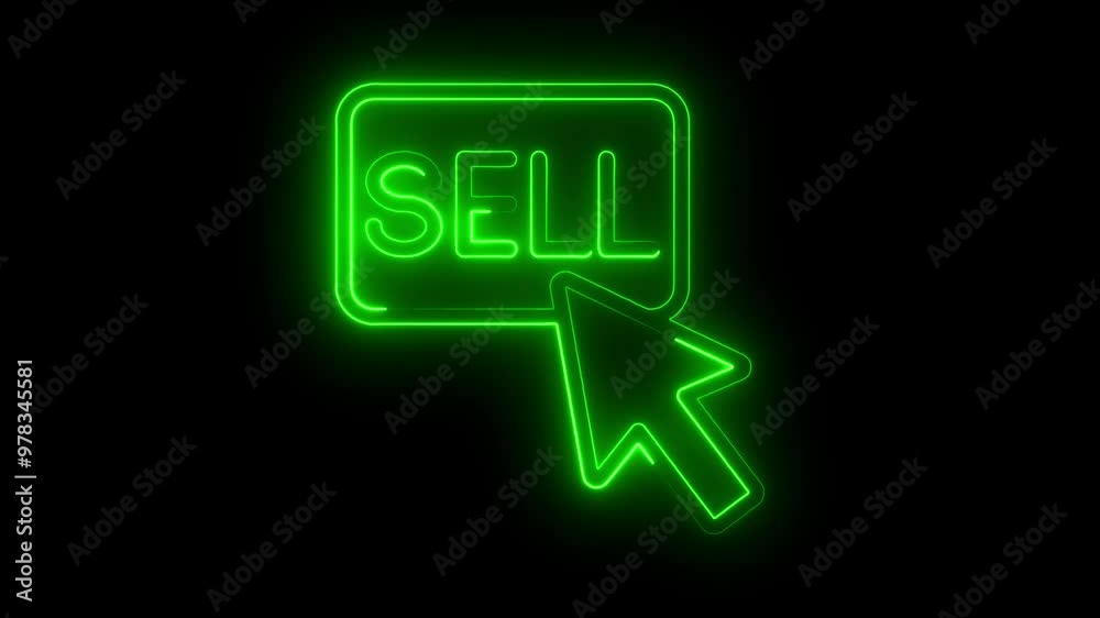 Neon Sell Button with Mouse Pointer - E-commerce and Online Trading Concept Neon Sell Button with Mouse Pointer - E-commerce and Online Trading Concept