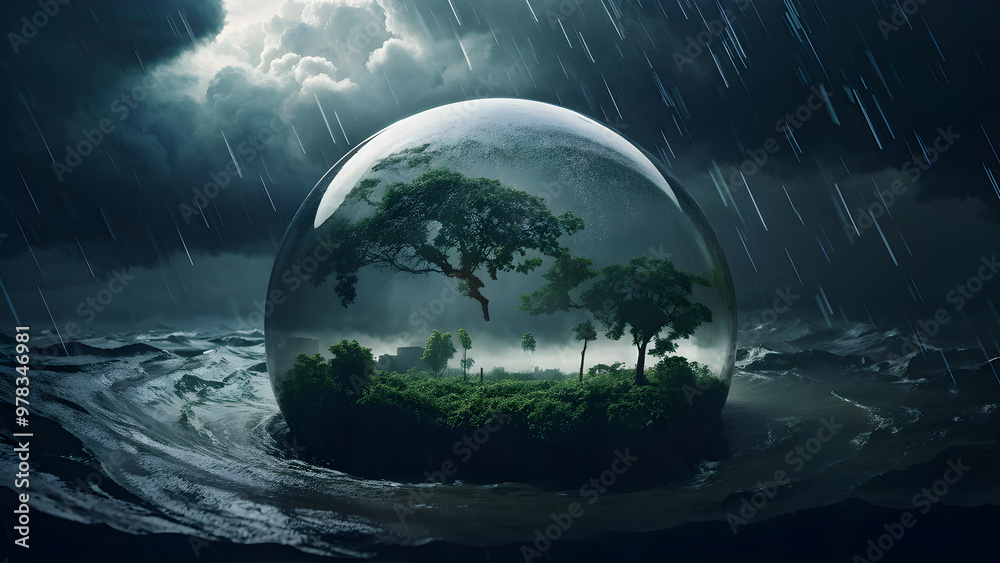 Fototapeta premium Thunderstorm in a glass ball - Climate Change Concept