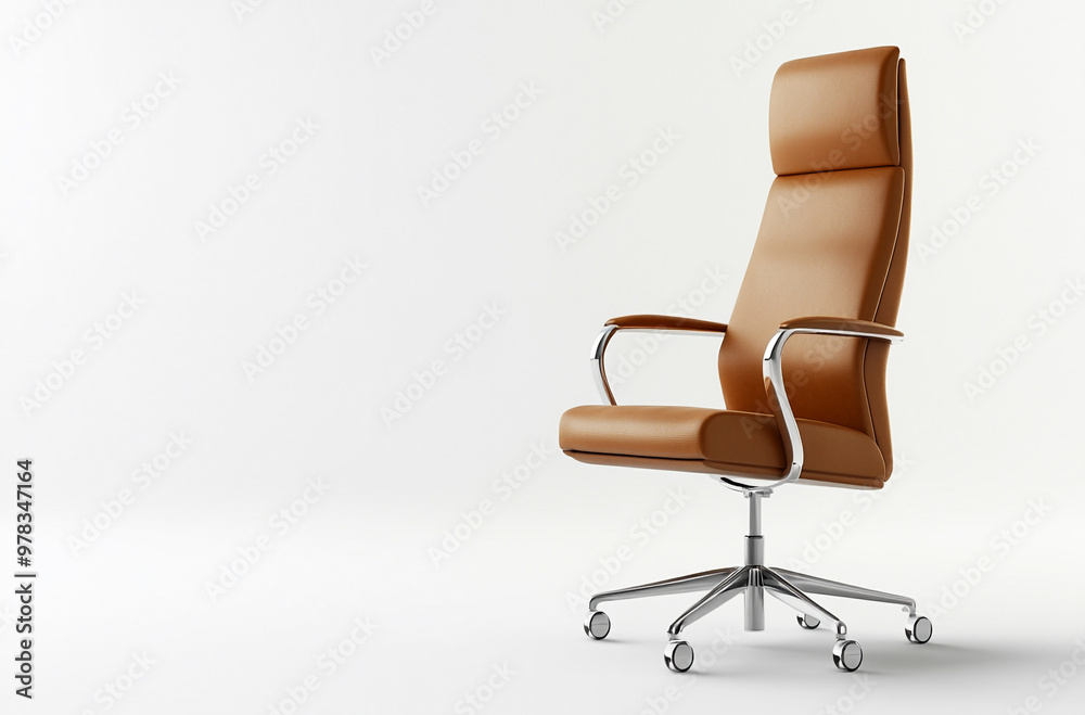 a high back executive chair with chrome armrests and casters in leather on white background a high back executive chair with chrome armrests and casters in leather on white background