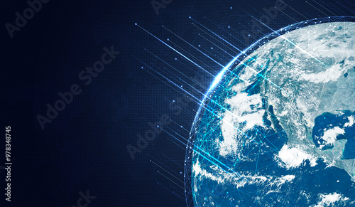 Fototapeta Naklejka Na Ścianę i Meble -  Global 5G network wireless systems and internet technology concept. smart city communication network. 5G wireless mobile internet wifi connection data. Elements of this image furnished by NASA.