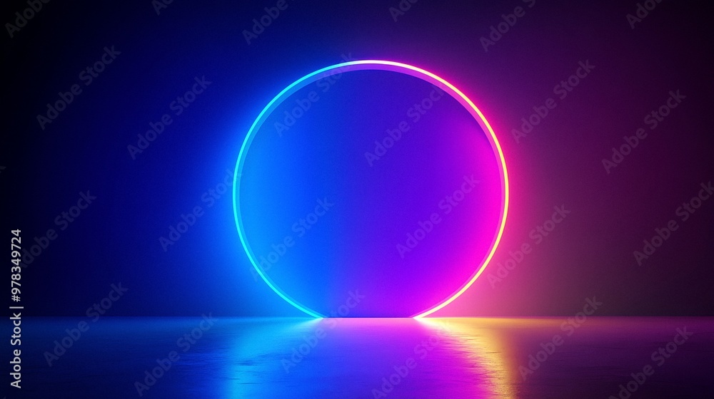 Neon Colored Circle with Red and Blue Center: Surrounded by a Vibrant Purple and Blue Background