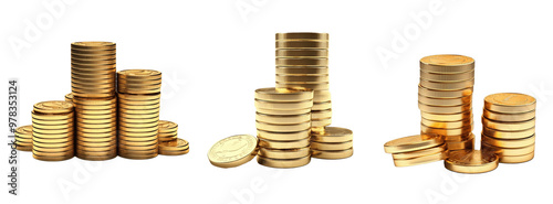 Three stacks of gold coins with one stack taller than the others.