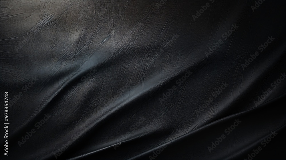 Fototapeta premium Black Leather Texture Wrinkled Dark Background Abstract Fabric Material
