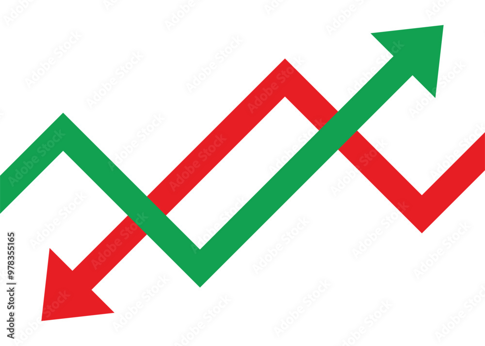 Crossing Business Arrows, Upward and Downward Trend Symbol