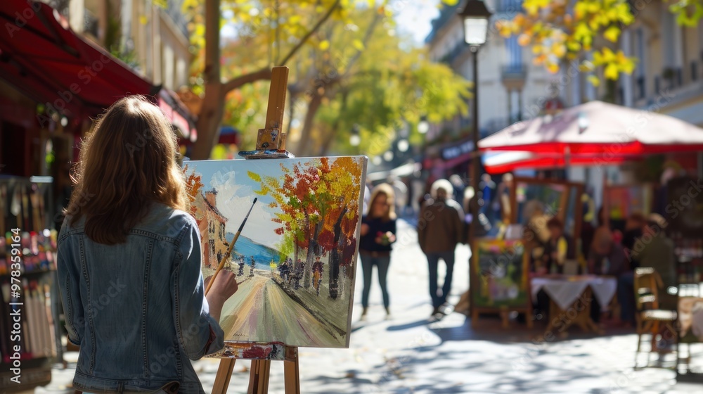 Street Artist Painting a Cityscape Street Artist Painting a Cityscape