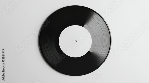 Vinyl record disc with a blank white label, centered on a white background for a minimalist look.