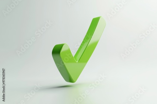 3D icon of a checkmark on a green button, white background. photo