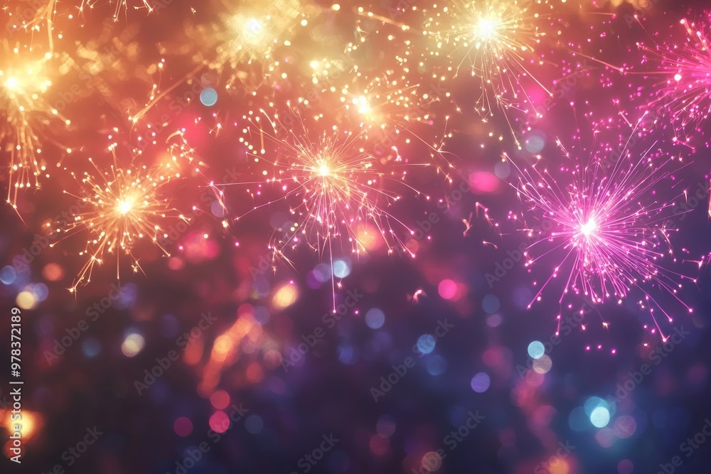Fototapeta premium Fireworks exploding in the night sky, shining beautifully with vibrant colors.