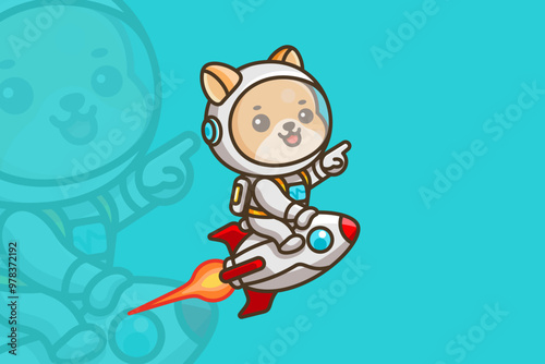 Cute Astronaut Dog Flying on a Rocket
