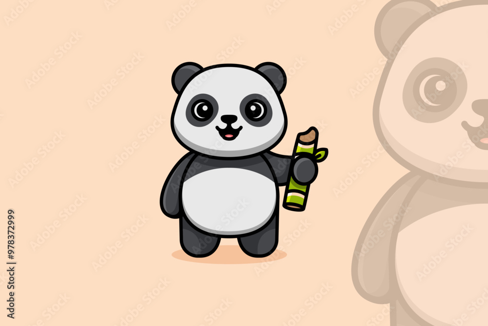 Cute Panda Standing with Bamboo Cute Panda Standing with Bamboo