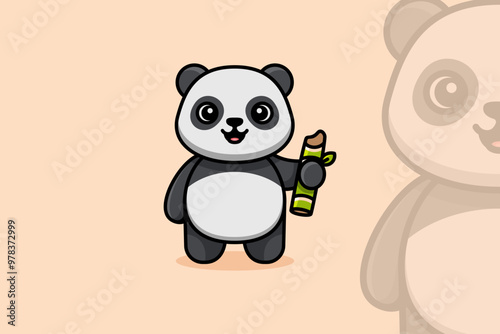 Cute Panda Standing with Bamboo