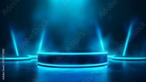 Wallpaper Mural Glowing Sci-Fi Podium with Holographic Projections and Futuristic Technology Torontodigital.ca