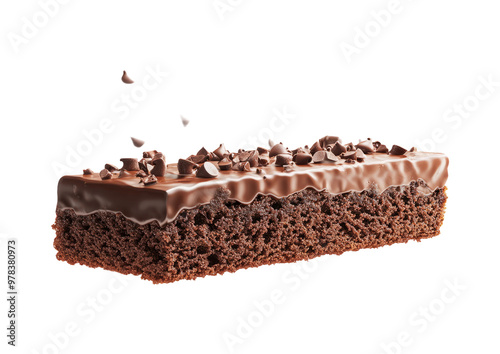 Delicious Chocolate Brownie with Choco Chips  on transparent background