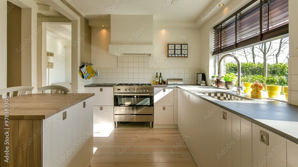 Fototapeta premium Kitchen Interior Featuring White Counters and Oven