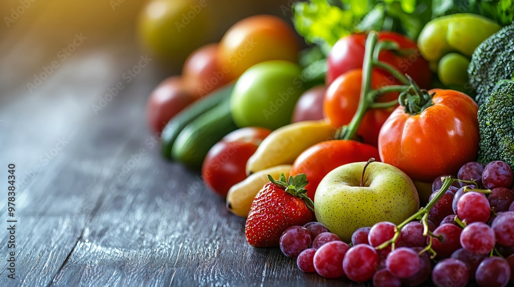 Gut Health, Healthy Diet: Close-up of vibrant fresh fruits and vegetables arranged in a balanced layout on a wooden table, symbolizing healthy gut nutrition and natural wellness Gut Health, Healthy Diet: Close-up of vibrant fresh fruits and vegetables arranged in a balanced layout on a wooden table, symbolizing healthy gut nutrition and natural wellness
