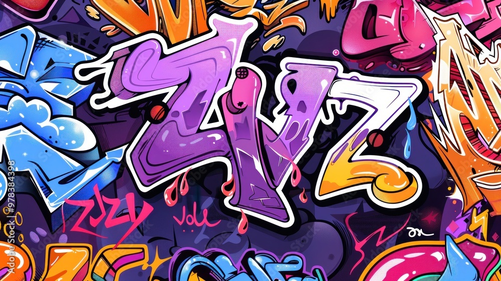 Fototapeta premium Vibrant Colorful Graffiti Mural Photo on City Wall