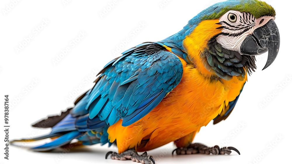 Fototapeta premium A vibrant parrot with blue and yellow feathers, showcasing its beauty.