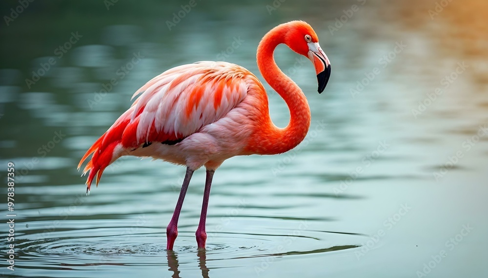 Obraz premium Pink Flamingo Standing in Reflective Water