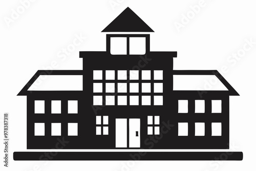 Billede på lærred School building silhouette vector, university icon symbol