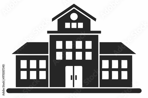 
School building silhouette vector, university icon symbol