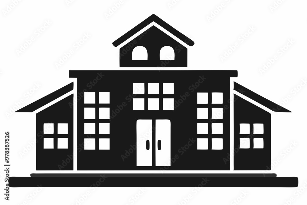 
School building silhouette vector, university icon symbol