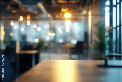 Wallpaper Mural A blurred office interior with warm lighting and modern furnishings. Torontodigital.ca