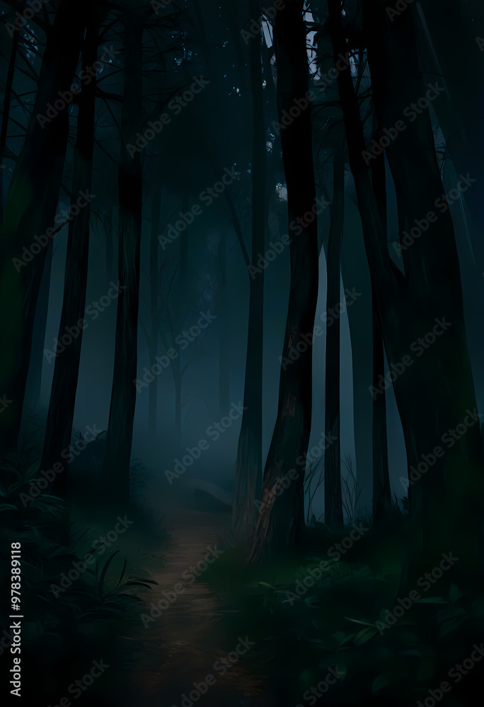 Naklejka premium dark forest in night