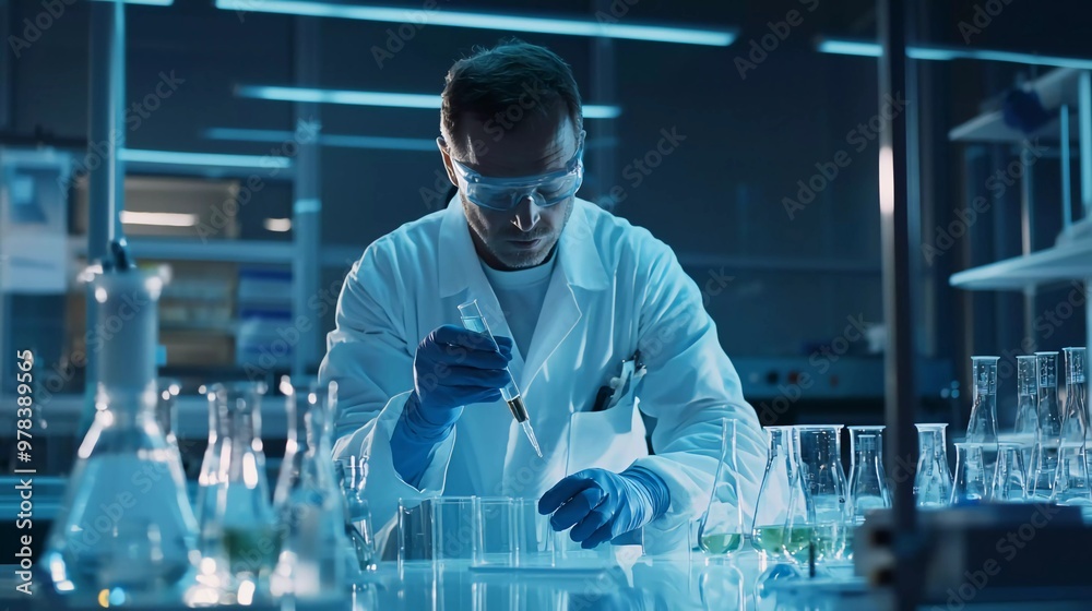 Male laboratory scientist working well Male laboratory scientist working well
