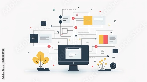 A simple yet impactful design diagram set against a clean and pure white background. The diagram might feature geometric shapes like circles, squares, and triangles. There are lines connecting differe