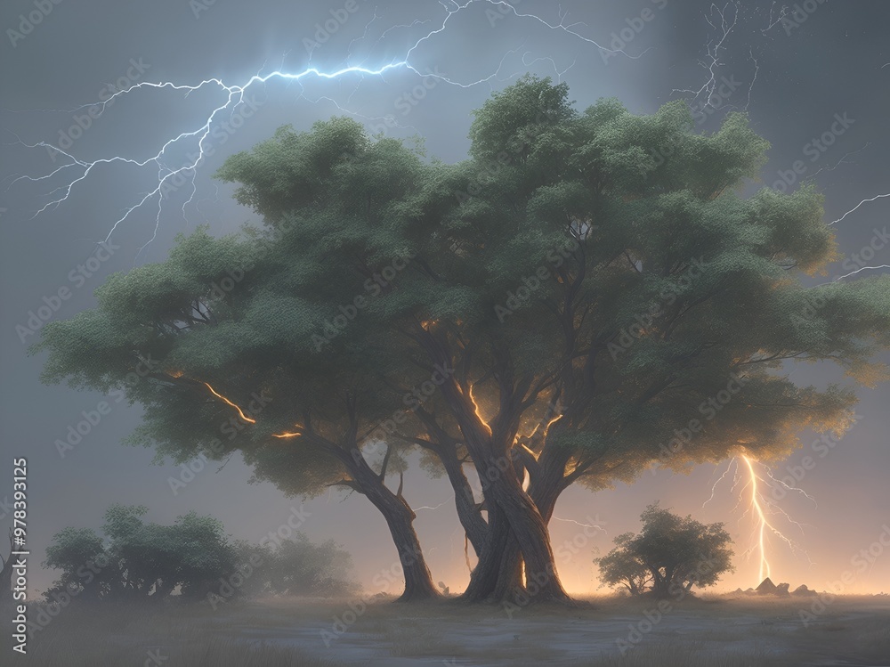 Fototapeta premium Lightning Strike to tree in the storm